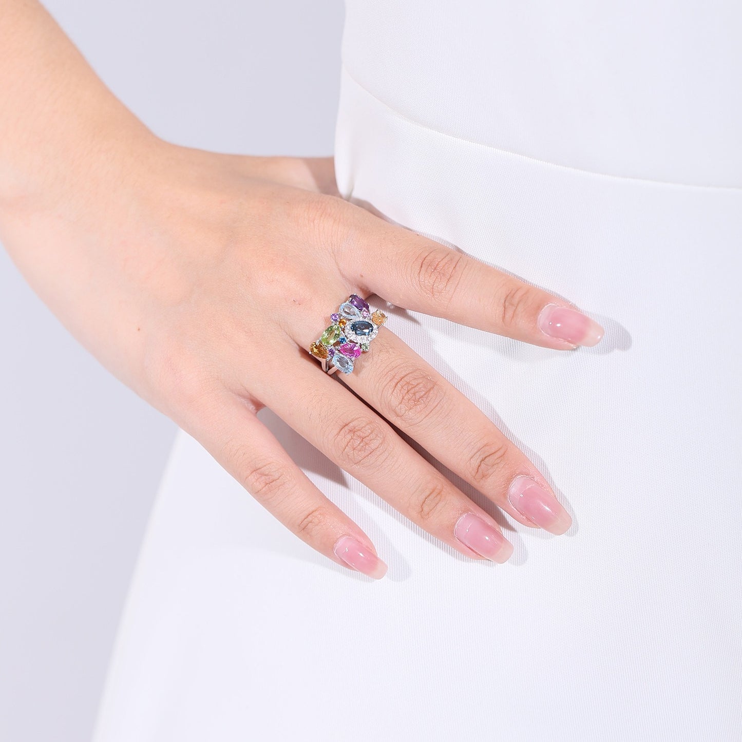 Anillo abierto de piedra preciosa natural colorida, diseño original, hecho a mano, de Kemstone, joyería de plata de ley para mujer, K231103R
