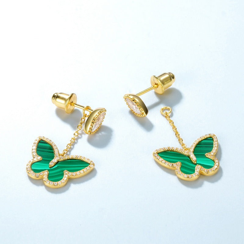 Pendientes de mariposa con diseño original artesanal de Kemstone para mujer: elegantes pendientes largos de plata S925 bañados en oro.