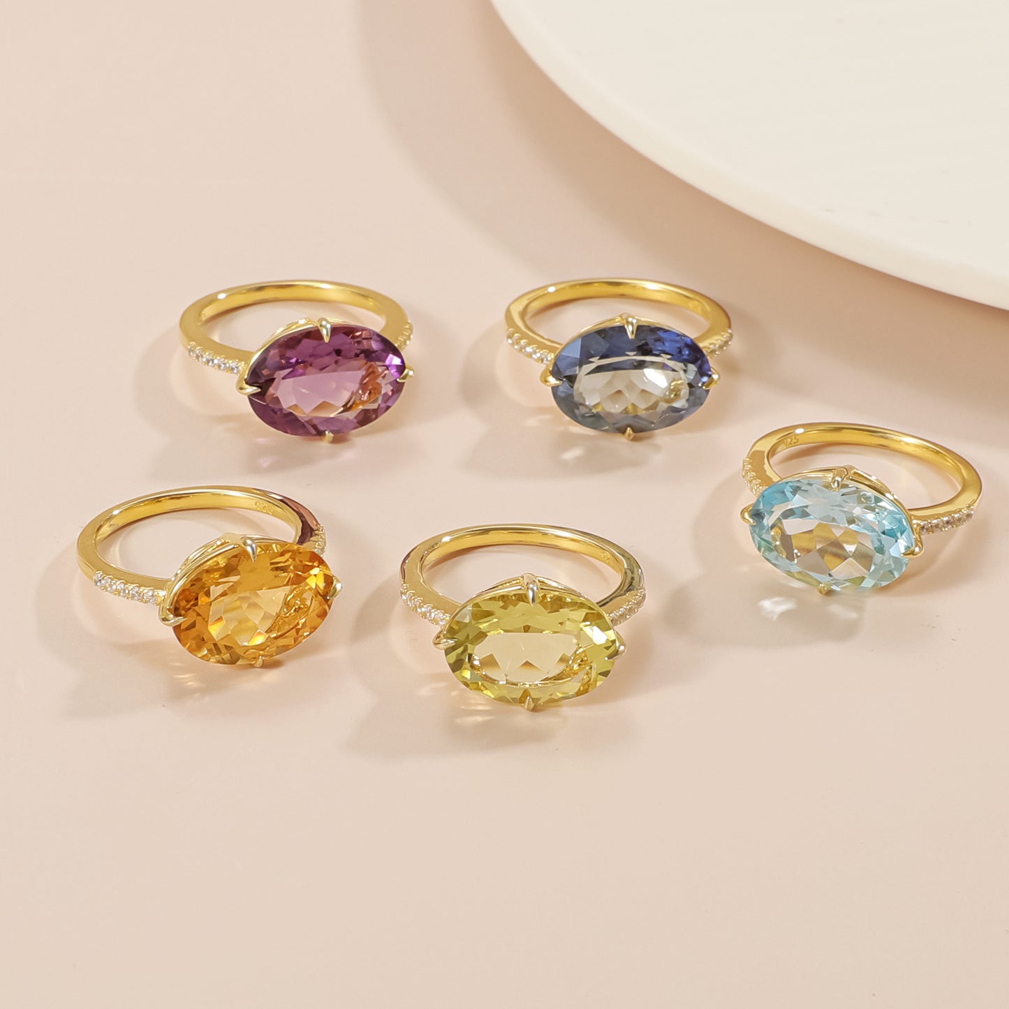 Kemstone Handcrafted 6.23ct Oval Gemstone Solitaire Ring – 925 Sterling Silver Gold-Plated Statement T7-OL1058R