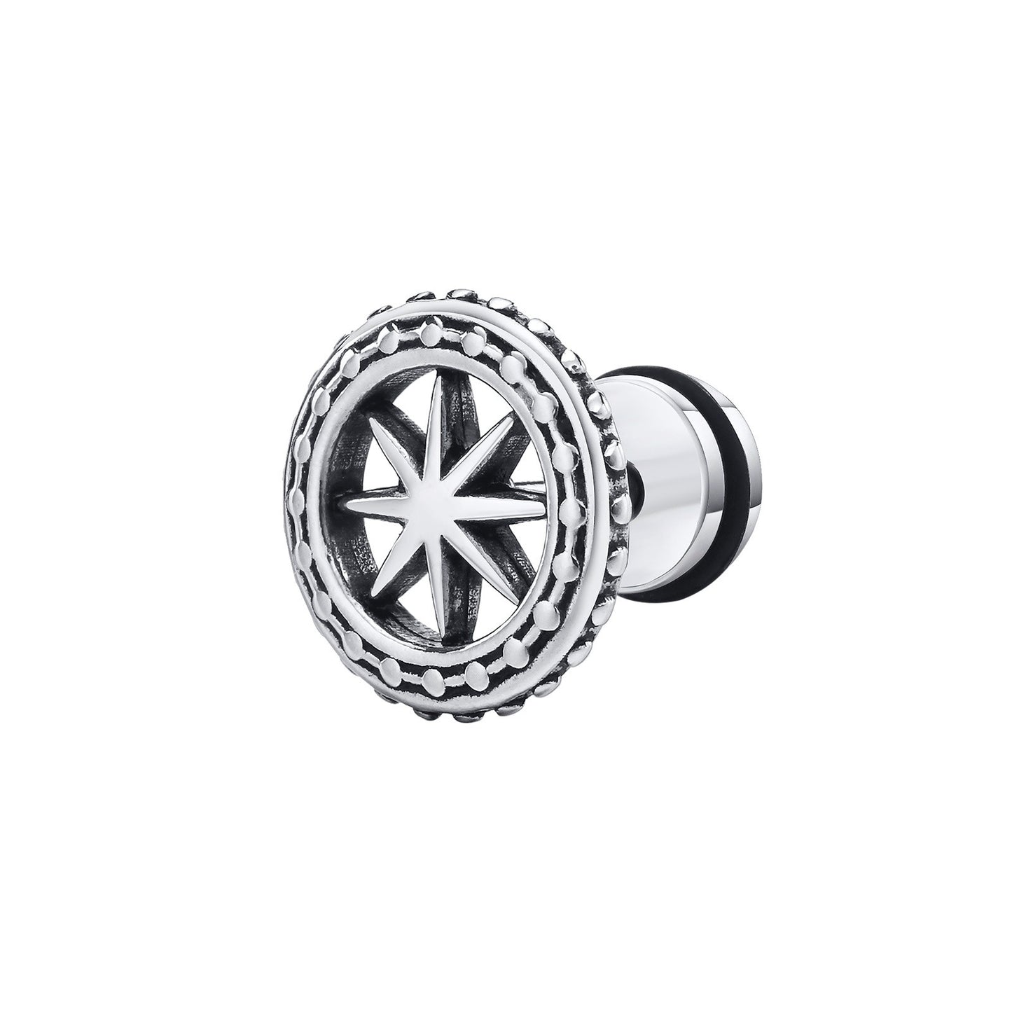 Kemstone Handcrafted Steel Octagram Stud Earrings – Distressed Silver Edgy Men’s Jewelry ES-432