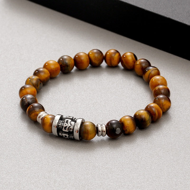 Kemstone Vintage Skull & Natural Stone Beaded Bracelet – Titanium Steel Men’s Jewelry KB183247-TLX