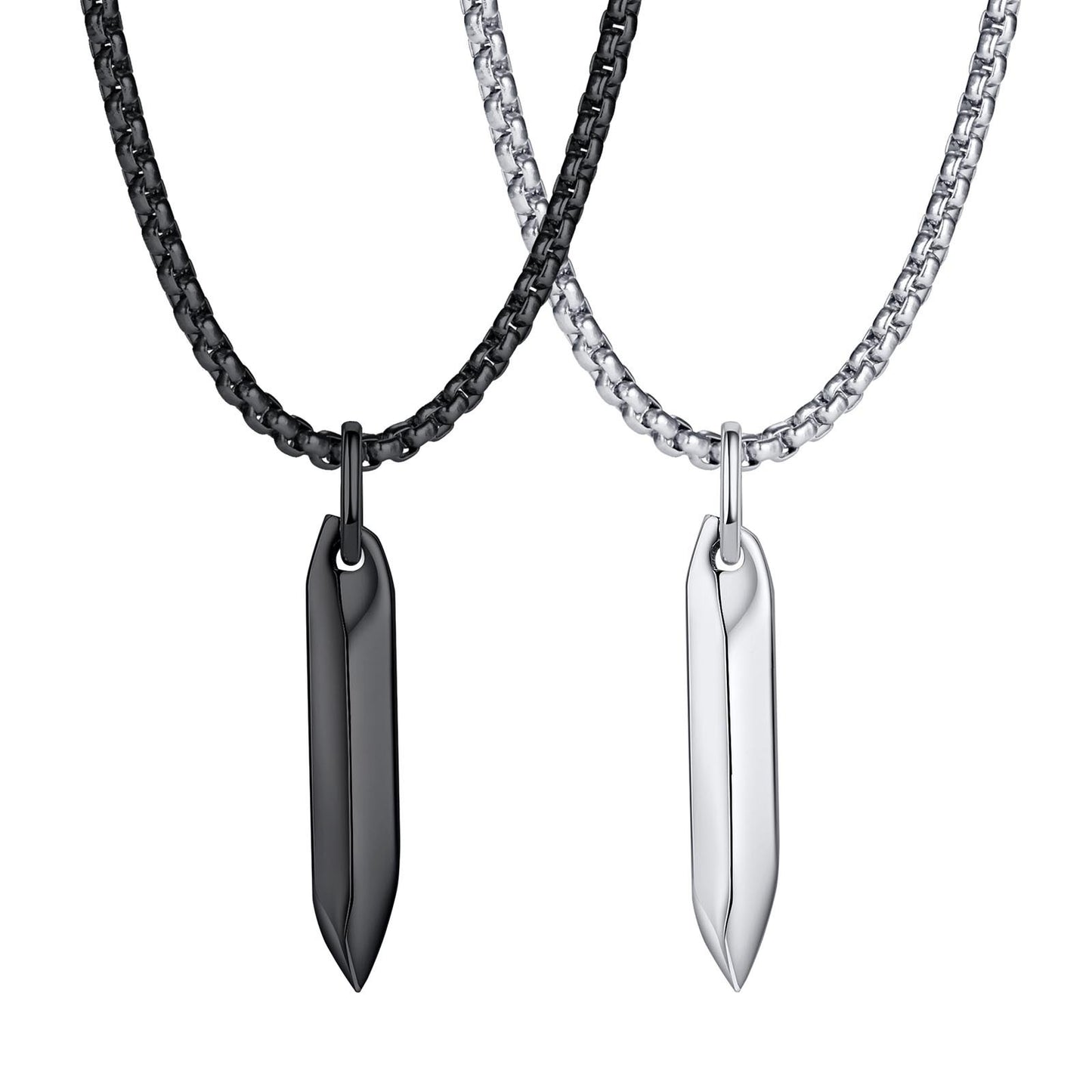 Kemstone Hex Spike Pendant Necklace for Men – Stainless Steel Gothic Nail Amulet Silver & Black PN-1832