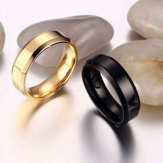 Kemstone Minimalist Power Band – 6mm Stainless Steel Black Ring | Gothic Street Style R-143