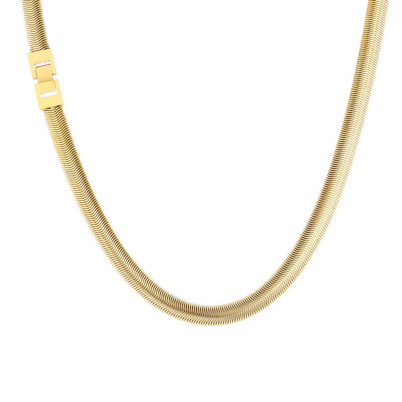 Hip-Hop Flat Snake Chain Necklace & Bracelet – Stainless Steel Herringbone Jewelry for Men KN228487