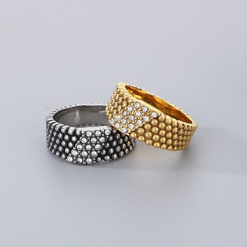 Kemstone Men’s Beaded Ring – Stainless Steel Hip-Hop Style Rhinestone Rows KR1088275-K