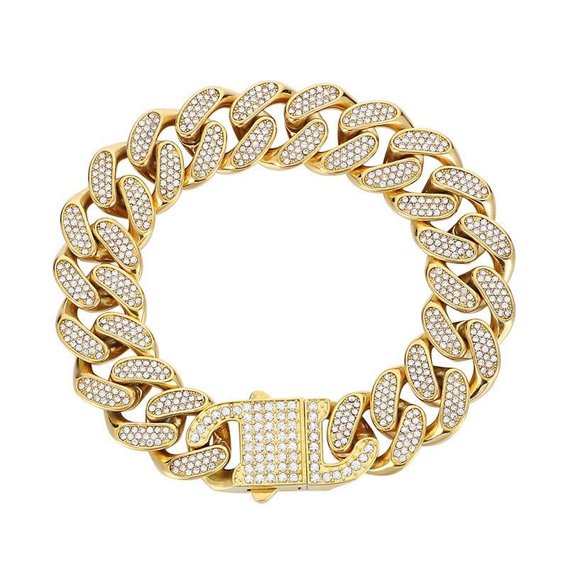Kemstone Iced Out Cuban Link Chain & Bracelet – Heavy-Duty Titanium Steel Hip-Hop Jewelry KB170711