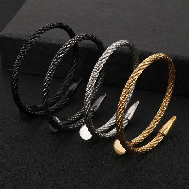 Kemstone Men’s Nail Cable Cuff Bracelet – Stainless Steel Industrial Punk Wristband KB110358-K