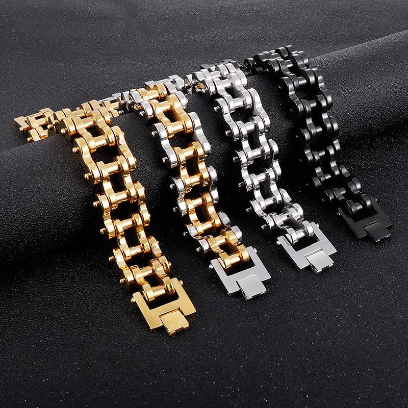 Kemstone Hip-Hop Bike Chain Bracelet – 22mm Titanium Steel Industrial Cuff for Streetwear KB18913-D
