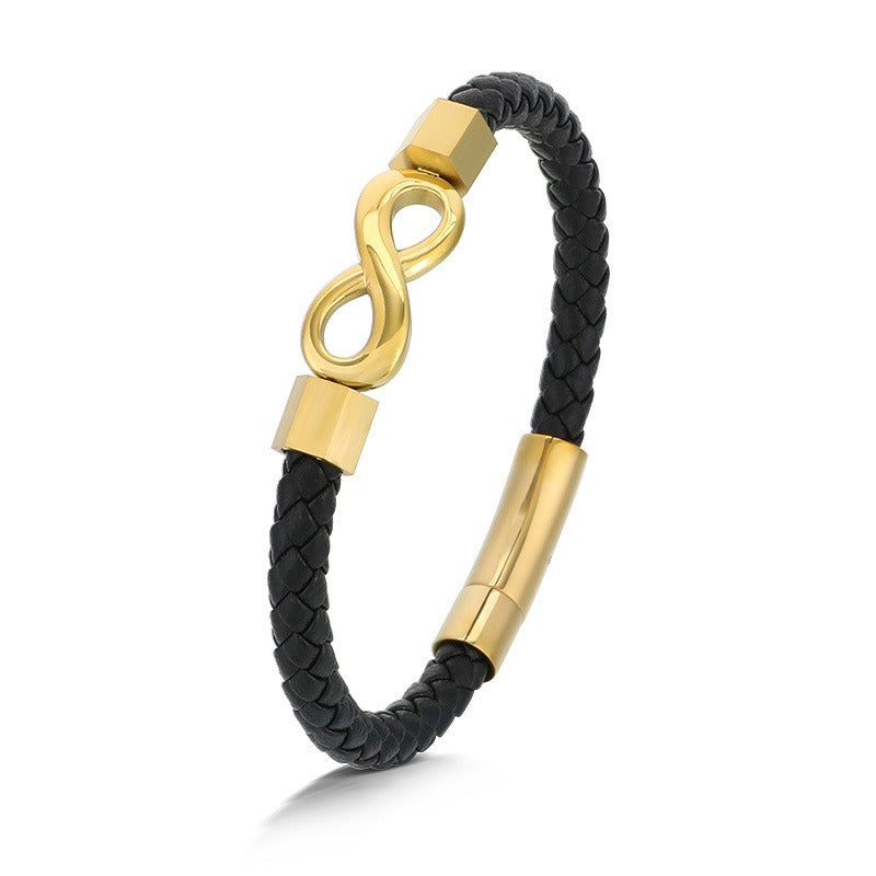 Simbolo dell'infinito, cinturino in pelle intrecciata, chiusura magnetica in acciaio al titanio per uomo KB182678-JR