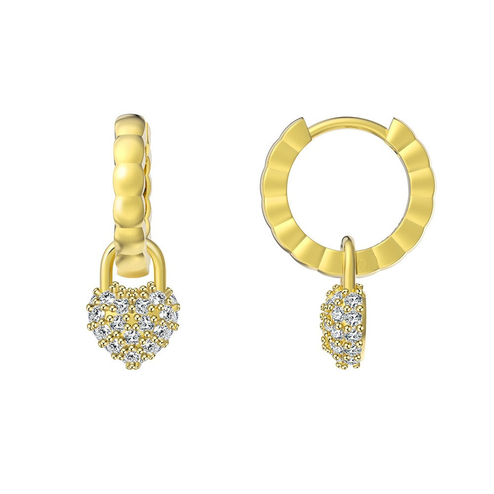Heart Huggie Earrings – 925 Sterling Silver Dainty Drop Hoops, Handmade Gold CZ Earrings by Kemstone A4-SE385