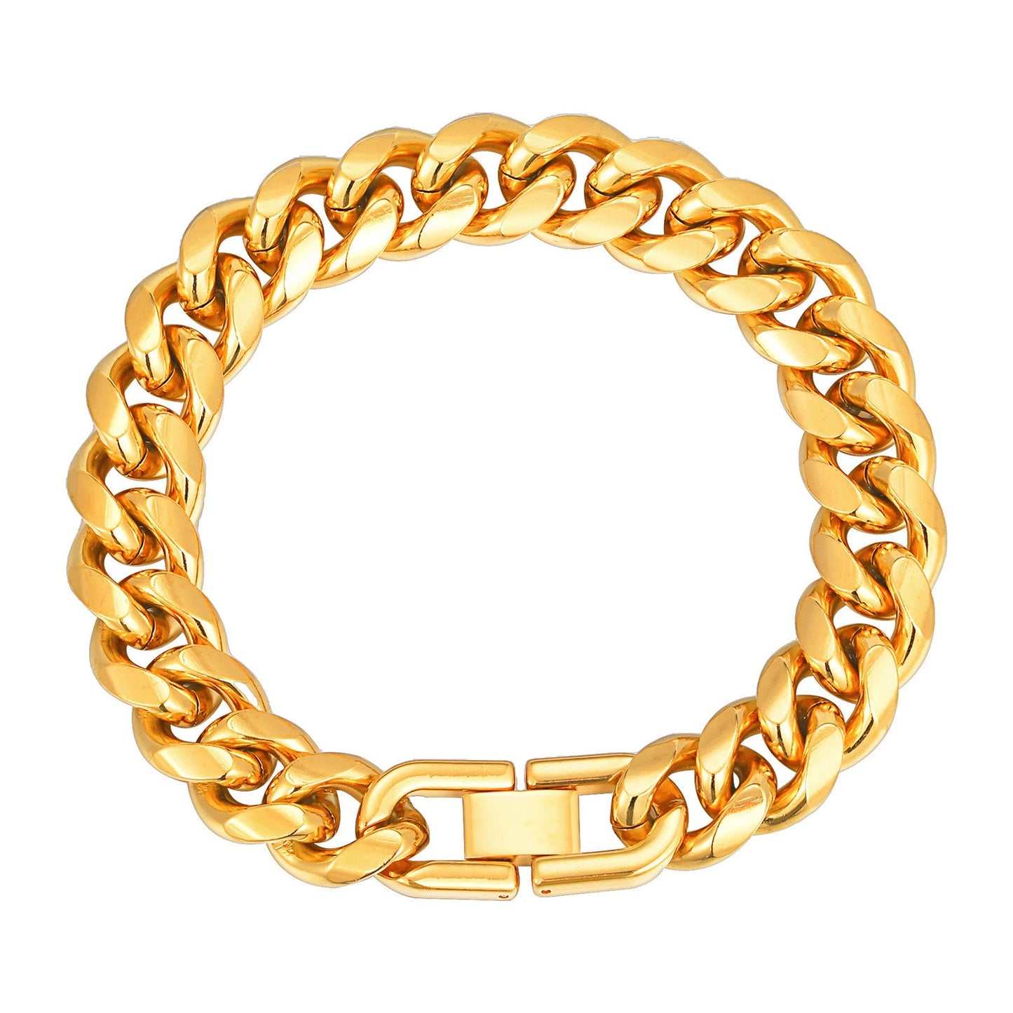 Pulsera de cadena cubana de acero inoxidable Kemstone de 12 mm de grosor - Accesorio de hip hop para hombre y mujer (tono dorado) BR-1704