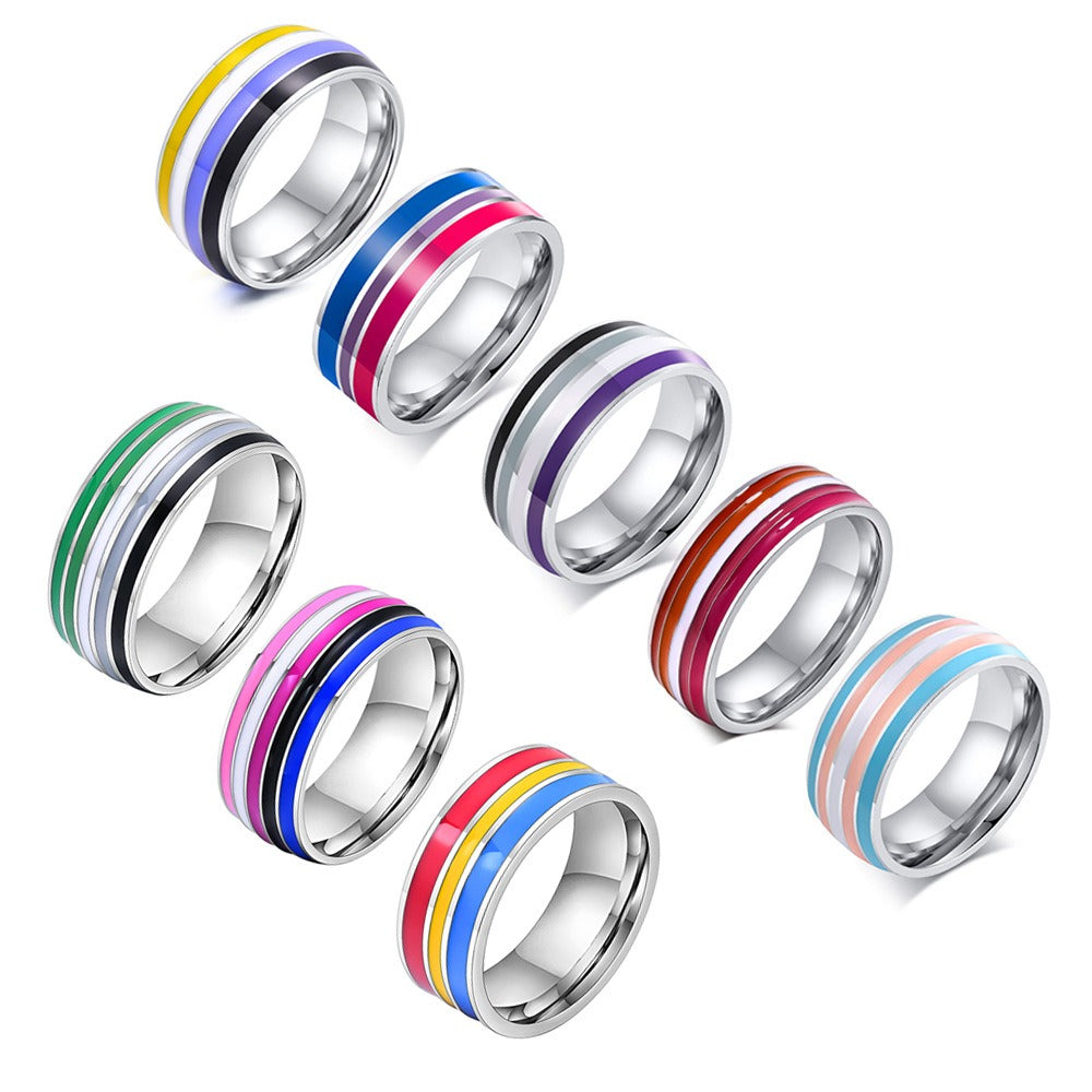 Anillo de cinta arcoíris Kemstone de 8 mm | Joya llamativa de acero de colores para uso diario y regalo PR-033