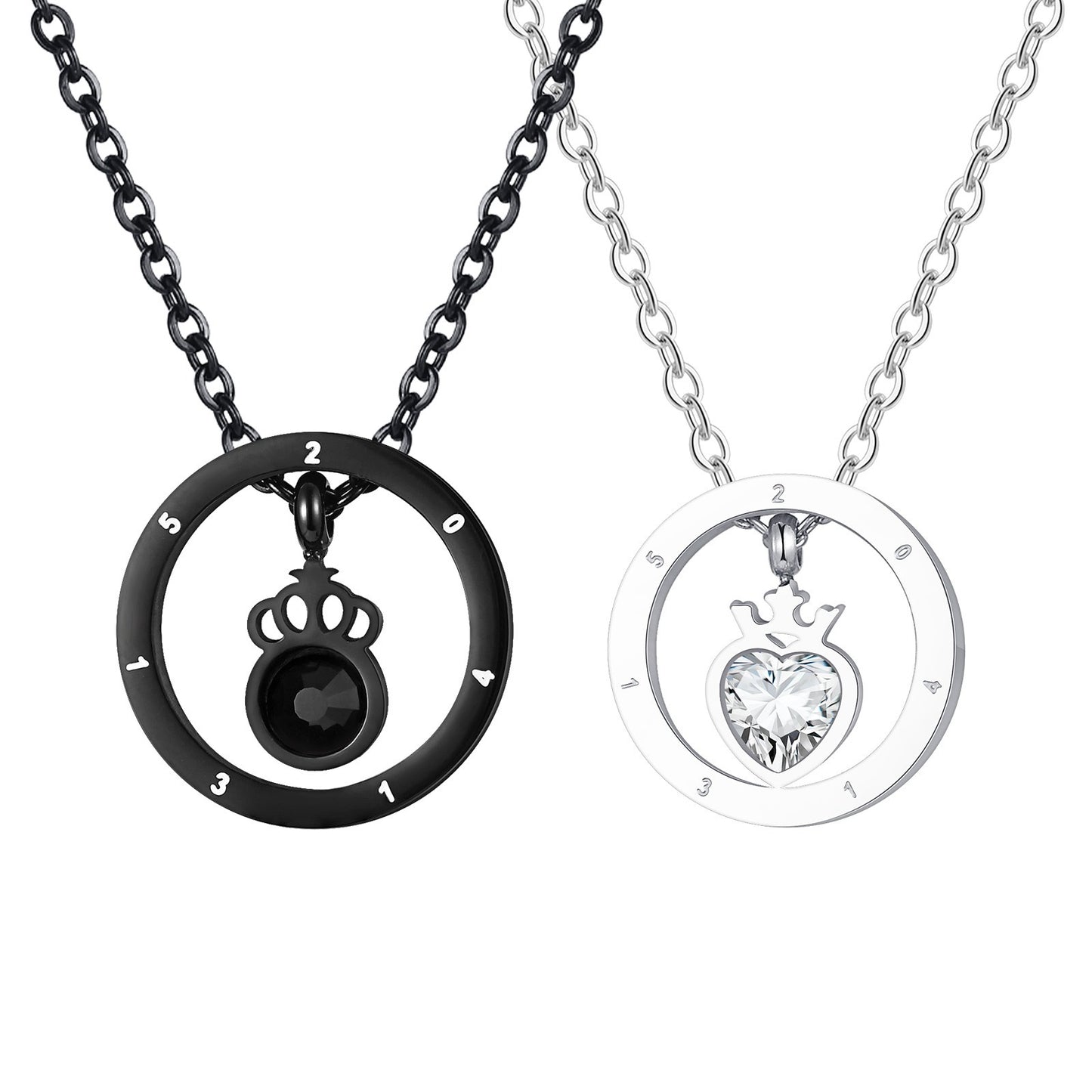 Kemstone Black Crown Ring Pendant Necklace – Matte Steel & Zircon Gothic Jewelry