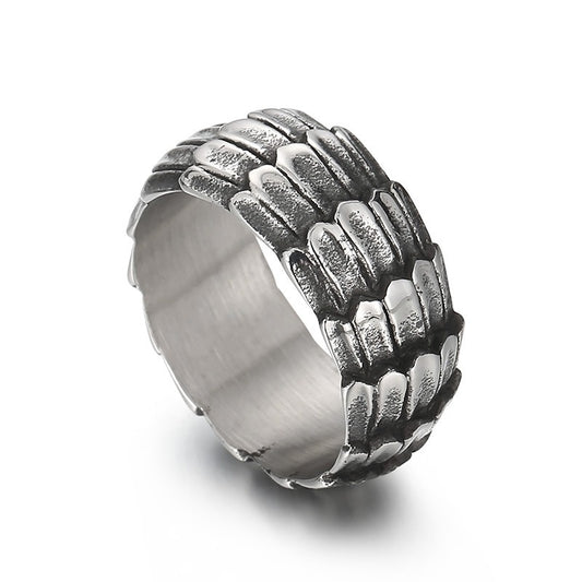 Kemstone Dragon Scale Ring – Men’s Gothic Oxidized Black Stainless Steel Armor Punk Jewelry