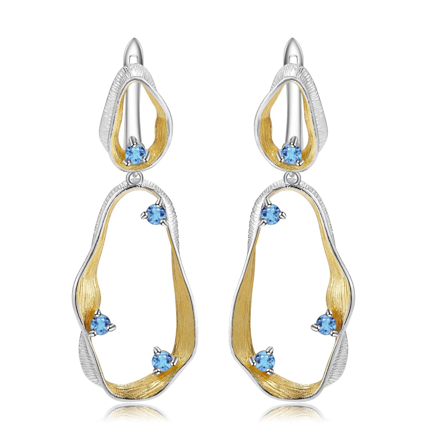 Pendientes colgantes de topacio azul suizo, peridoto y amatista, hechos a mano por Kemstone, diseño original, en plata de ley S925. Pendientes geométricos de topacio natural.