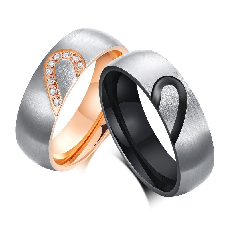 Kemstone Heartbeat Duo Titanium Steel Couple's Ring – Zirconia Accents Modern Love Symbol CR-051