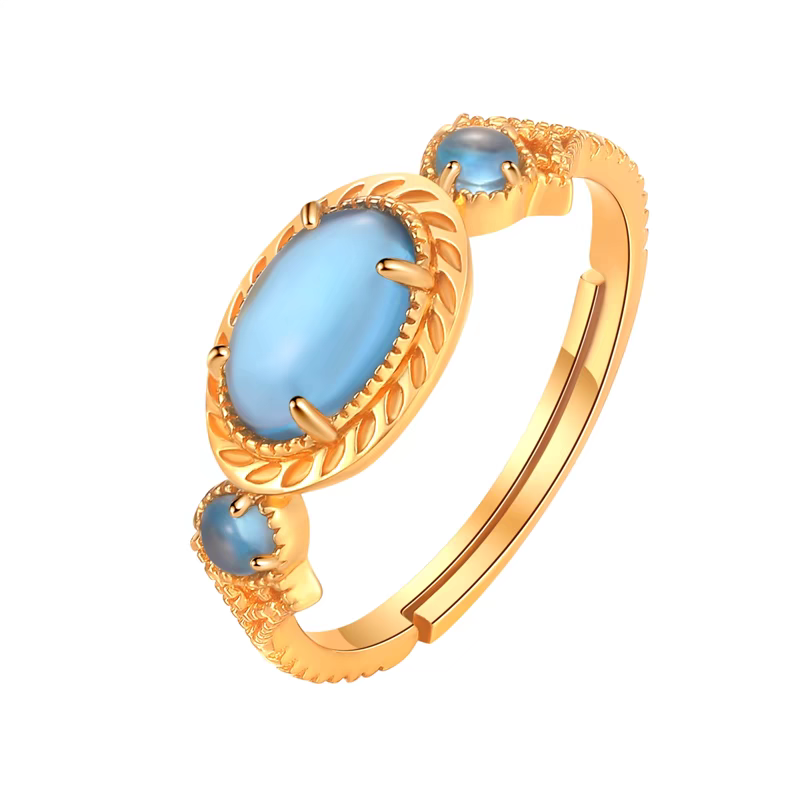 Anillo de topacio vintage "Isla de la Soledad" de Kemstone — Plata de ley 925 con baño de oro vermeil, anillo minimalista ajustable y llamativo EMR-521159