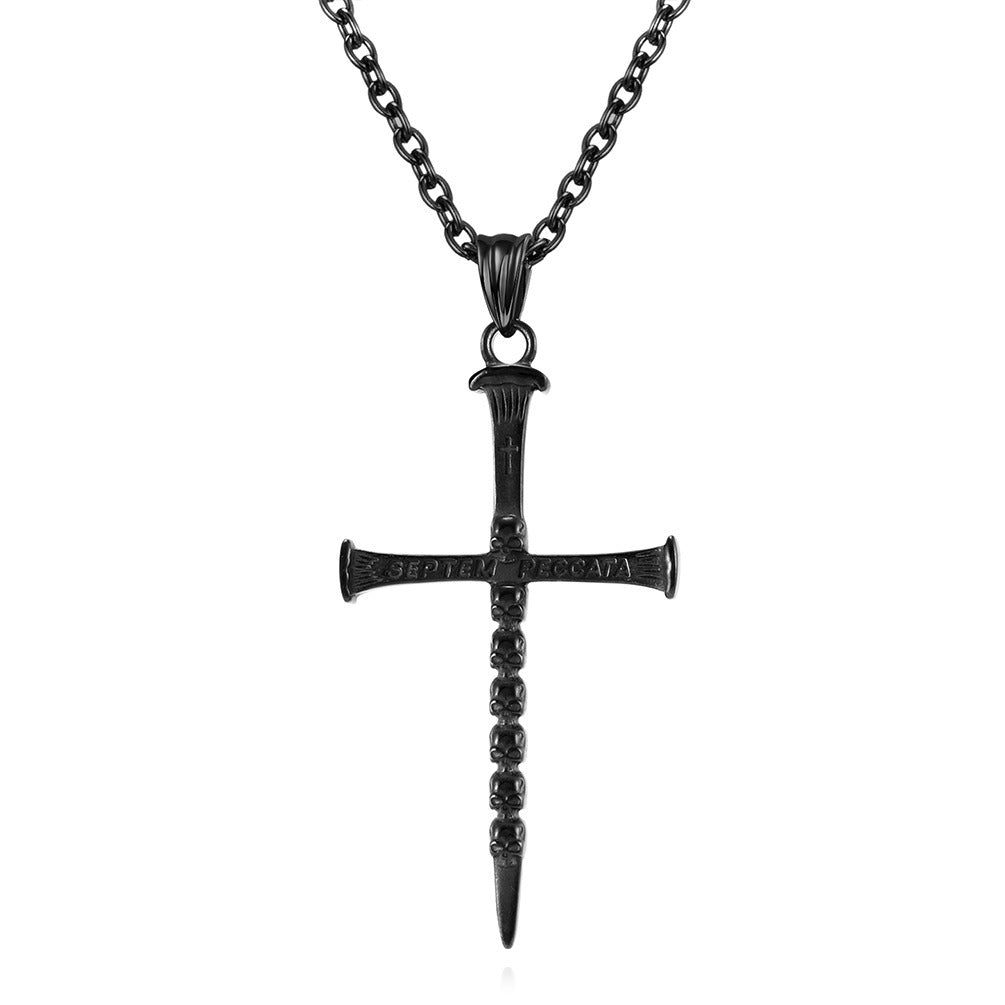 Kemstone Men’s Stainless Steel Skull Cross Necklace – Gothic Punk Pendant K-PT505