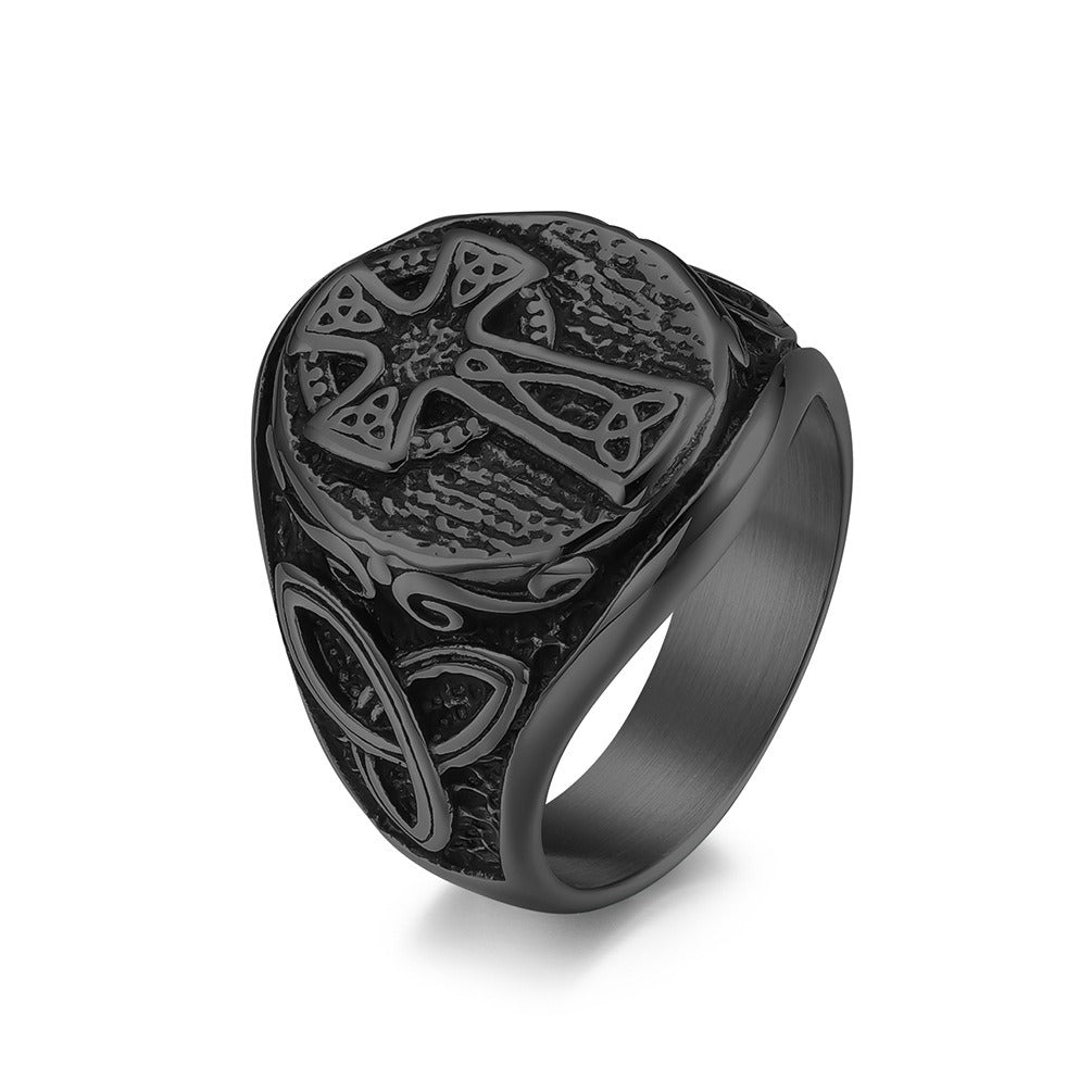 Kemstone Men’s Titanium Steel Celtic Cross Ring – Eternal Knot Design K-R647