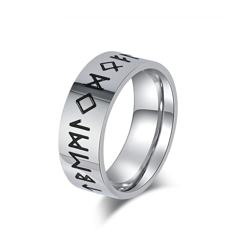 Kemstone Men’s Titanium Steel Viking Rune Ring – Vintage Norse Style K-R916