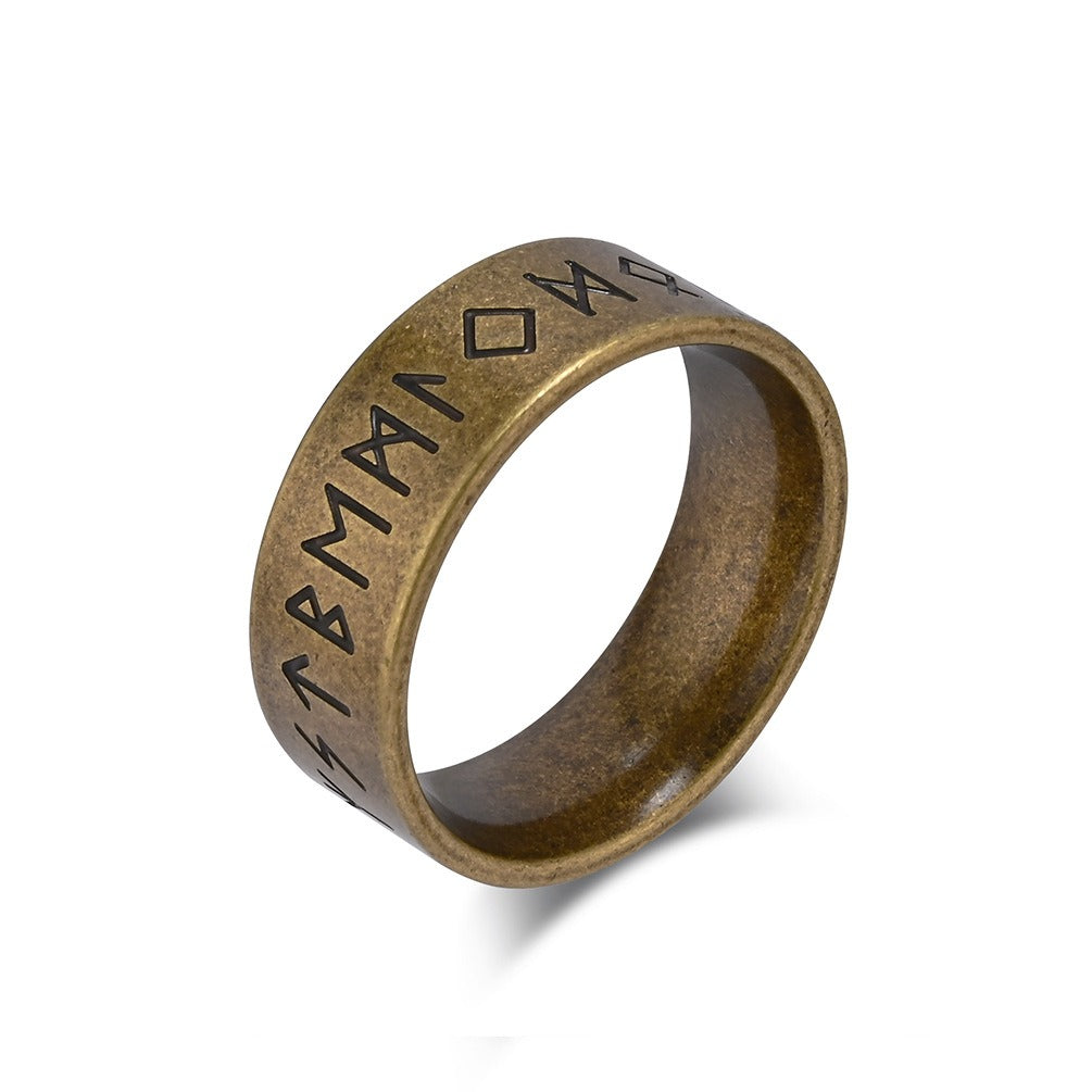 Kemstone Men’s Titanium Steel Viking Rune Ring – Vintage Norse Style K-R916