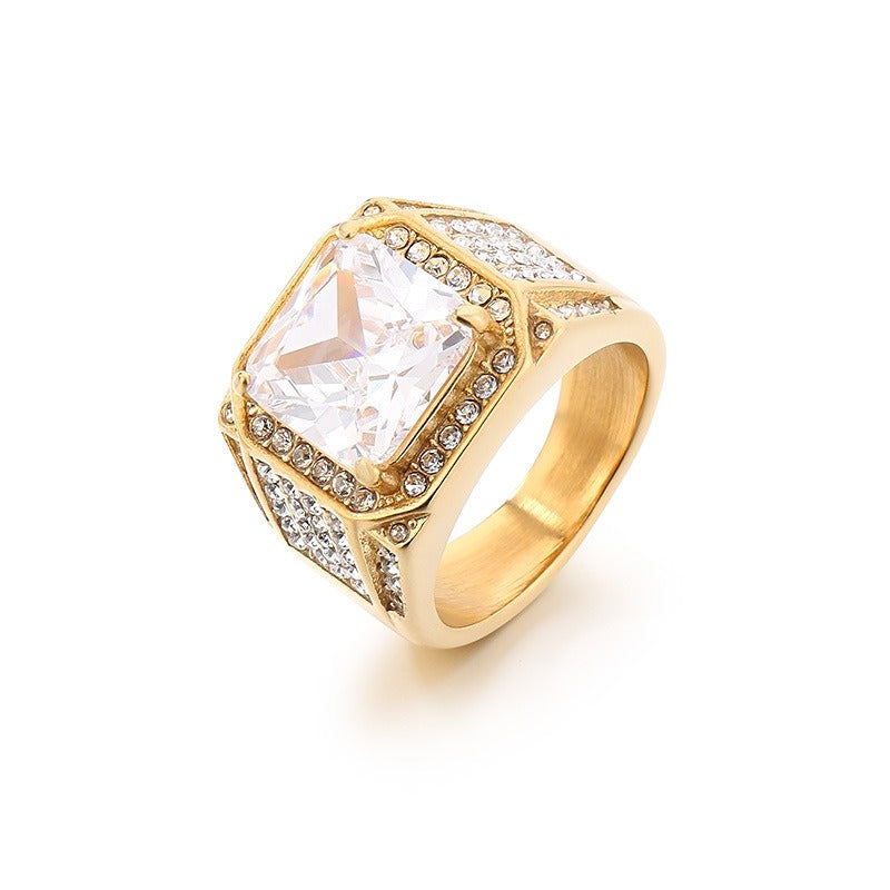 Anillo de acero de titanio Kemstone para hombre, banda ancha con incrustaciones de circonita 3A para un lujo diario KR112700-MZOZ