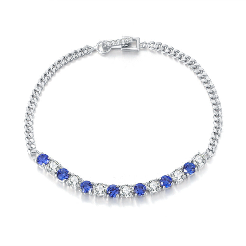 S925 Sterling Silver Blue Sapphire & Moissanite Bracelet – Elegant Hollow Design for Women OL1118B