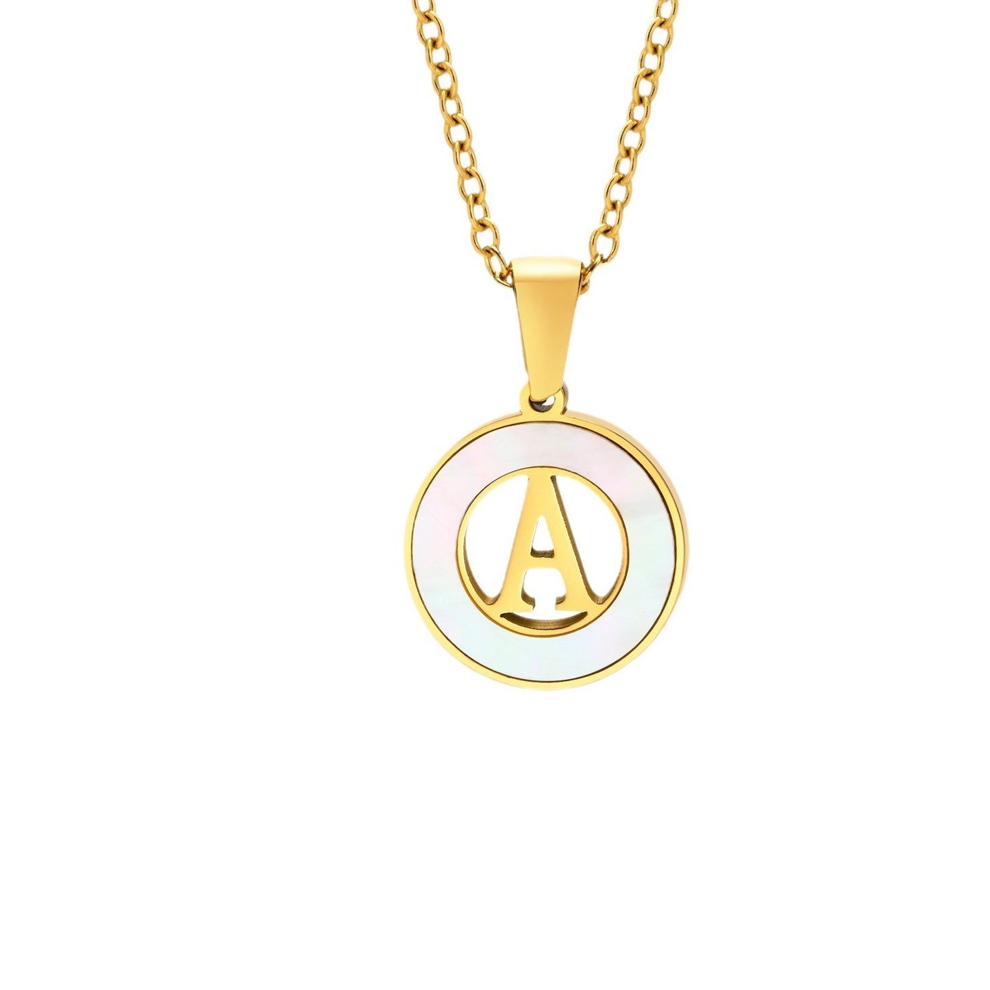 Collar circular de acero inoxidable con letras y conchas Kemstone para mujer PN-1761