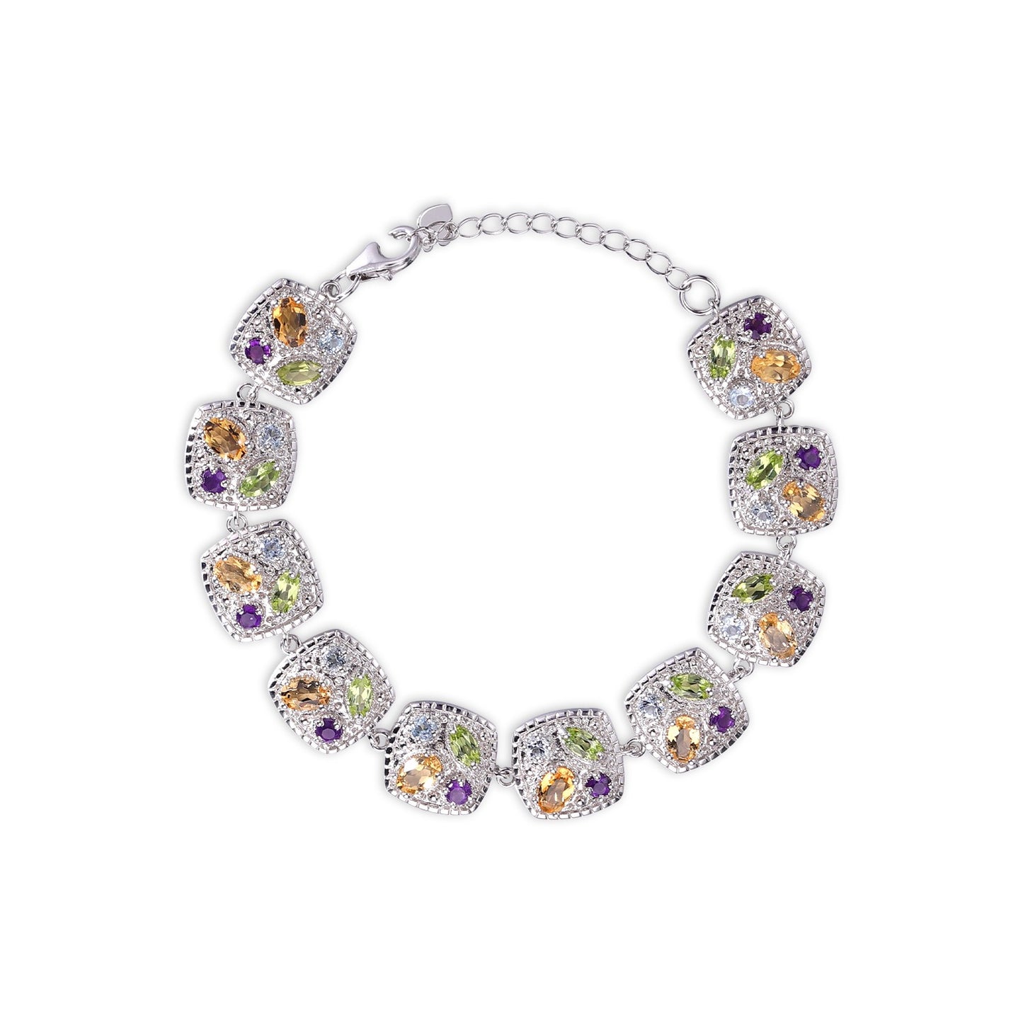 Pulsera de piedras preciosas naturales de diseño original hecha a mano por Kemstone - Joyería de lujo en plata de ley S925