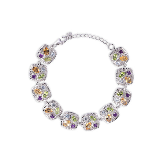 Pulsera de piedras preciosas naturales de diseño original hecha a mano por Kemstone - Joyería de lujo en plata de ley S925