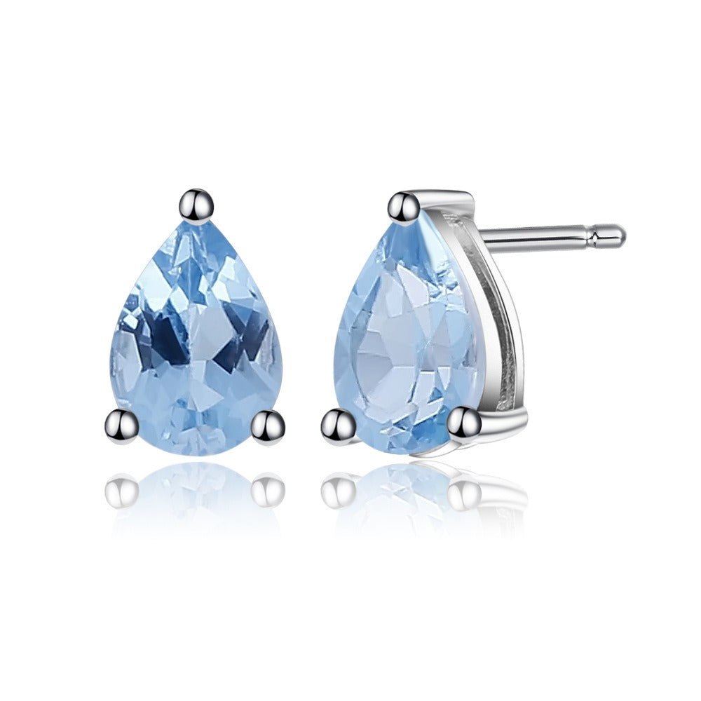 Pendientes de plata de ley con forma de pera de amatista natural, topacio azul y granate, hechos a mano, de Kemstone, con diseño original para mujer y niña.