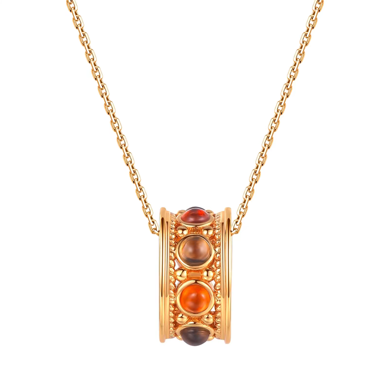 Kemstone Sunset Ferris Wheel Necklace – Spessartite Garnet & Smoky Quartz Pendant in Gold-Plated 925 Sterling Silver, Romantic Sunset-Inspired Jewelry