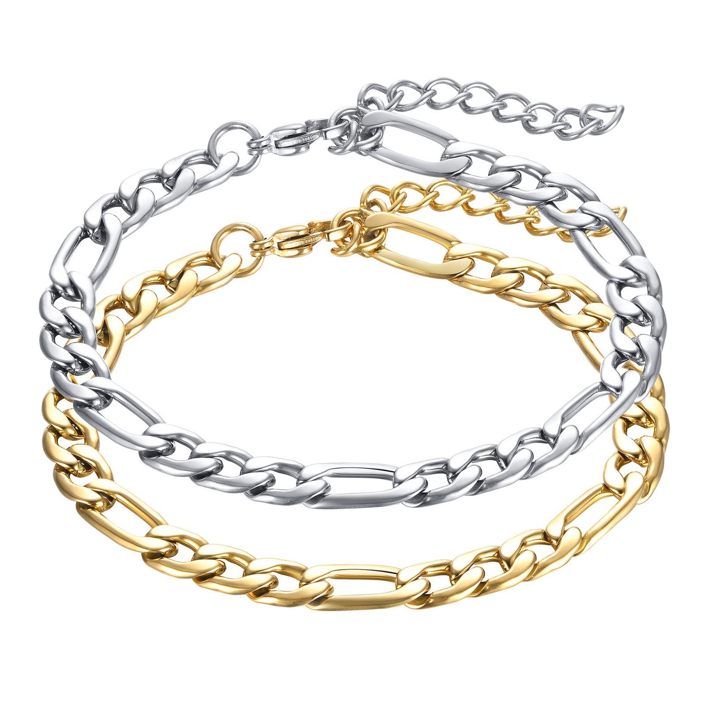 Pulsera Kemstone de acero inoxidable 3:1 con cadena NK de titanio y acero - 5 mm/7 mm, joyería unisex de oro y acero para uso diario BR-1076