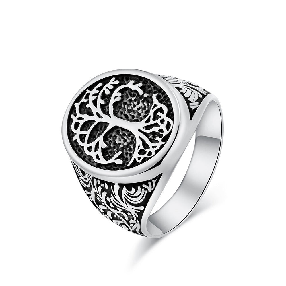 Kemstone Titanium Steel Tree of Life Ring for Men – Vintage Statement Jewelry K-R798