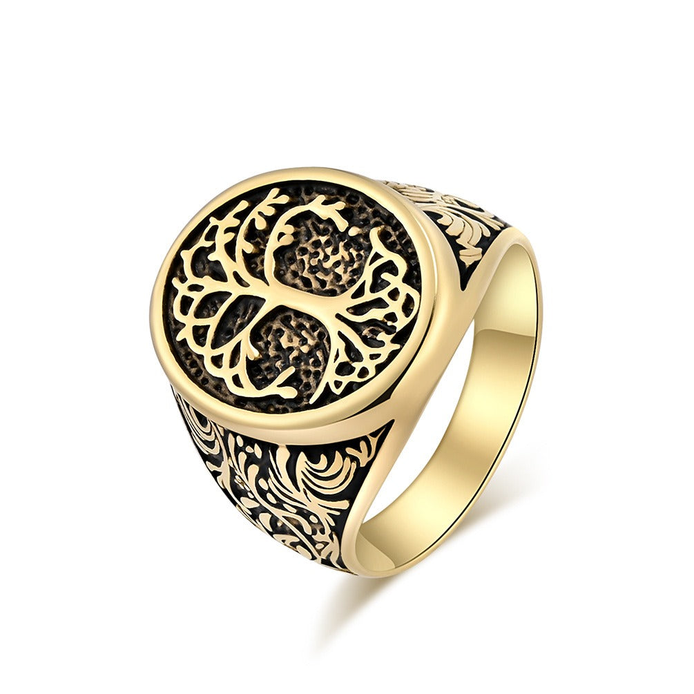 Kemstone Titanium Steel Tree of Life Ring for Men – Vintage Statement Jewelry K-R798