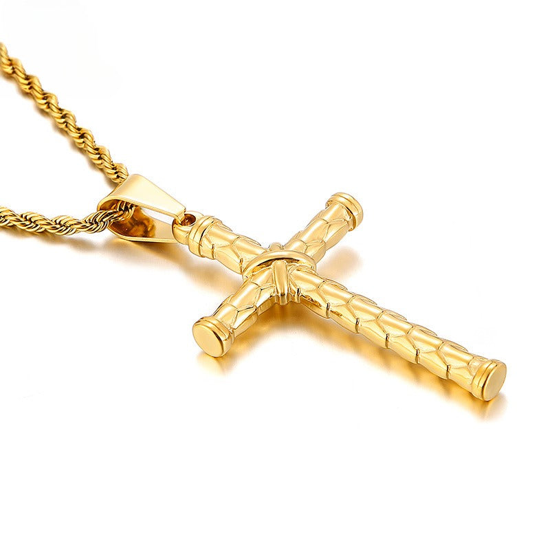 Kemstone Twisted Cross Pendant – Retro Titanium Steel Necklace for Men KP81525-K