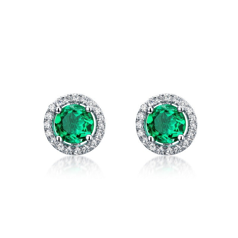 Pendientes de botón vintage de plata S925 para mujer, hechos a mano por Kemstone, con diseño original y piedra de nacimiento de esmeralda cultivada en laboratorio, para aniversario de lujo.