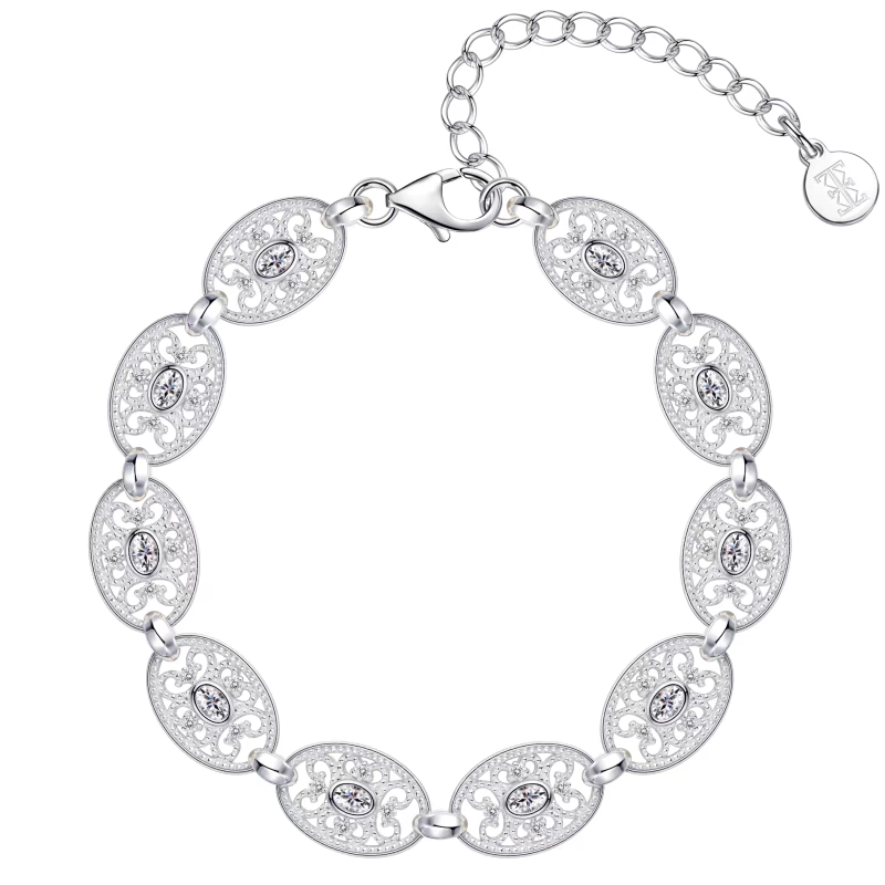 Pulsera de encaje ligero tejida a mano con diseño original de Kemstone - Plata de ley 925, diseño geométrico hueco vintage