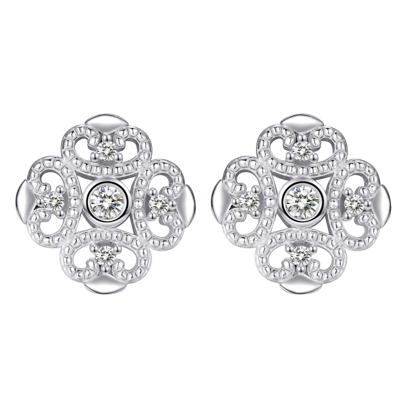 Pendientes Kemstone de encaje ligero, diseño original artesanal, hechos a mano. Plata de ley 925 vintage con circonitas cúbicas y tachuelas geométricas para mujer.