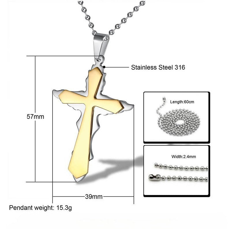 Kemstone Layered Cross Necklace for Men Stainless Steel TN0136