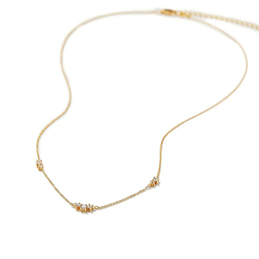 Kemstone S925 Sterling Silver Triple Layer CZ Necklace for Women – Dainty Layered Clavicle Chain, Silver & Gold A4-APN20
