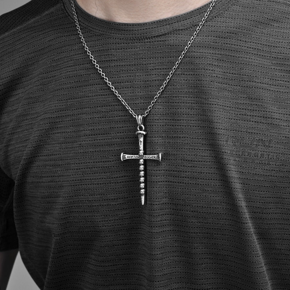 Kemstone Men’s Stainless Steel Skull Cross Necklace – Gothic Punk Pendant K-PT505