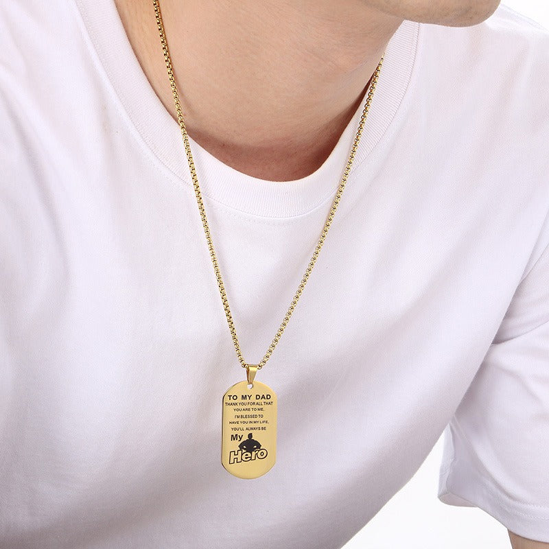 Kemstone Men’s Titanium Steel Necklace – “My Hero” Pendant KP100236-Z