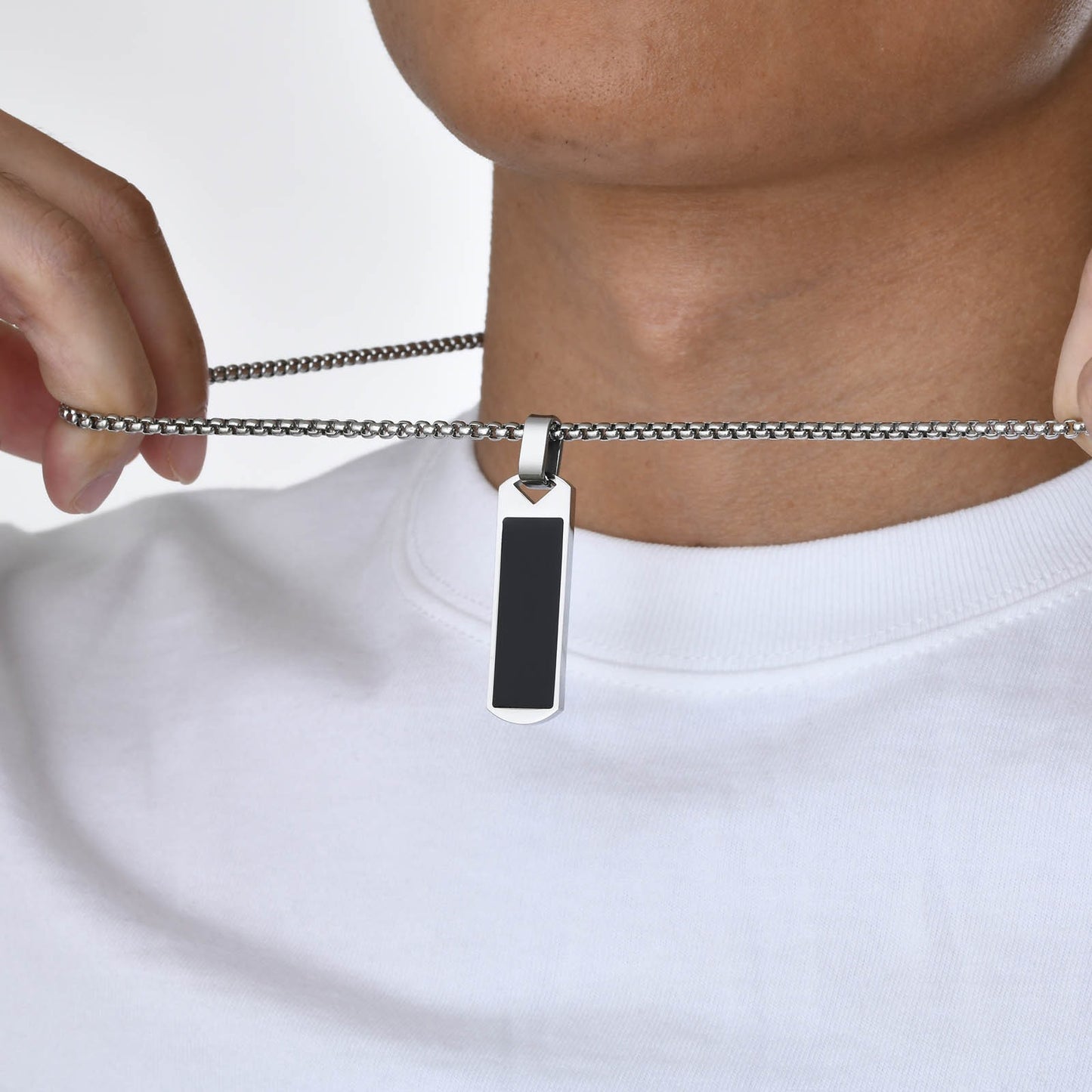 Kemstone Stainless Steel Rectangular Stone Pendant Necklace for Men Jewelry PN-1890