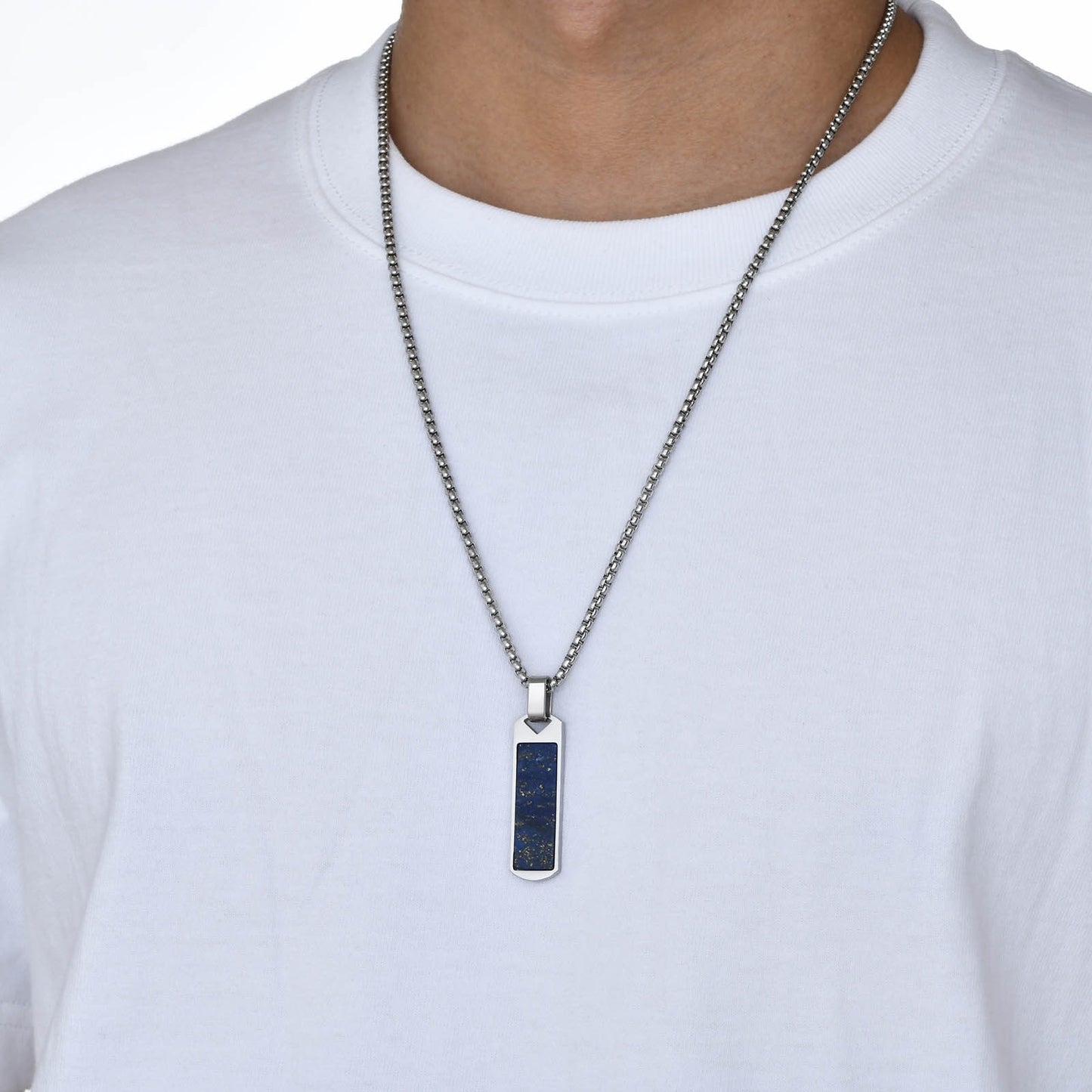 Kemstone Stainless Steel Rectangular Stone Pendant Necklace for Men Jewelry PN-1890