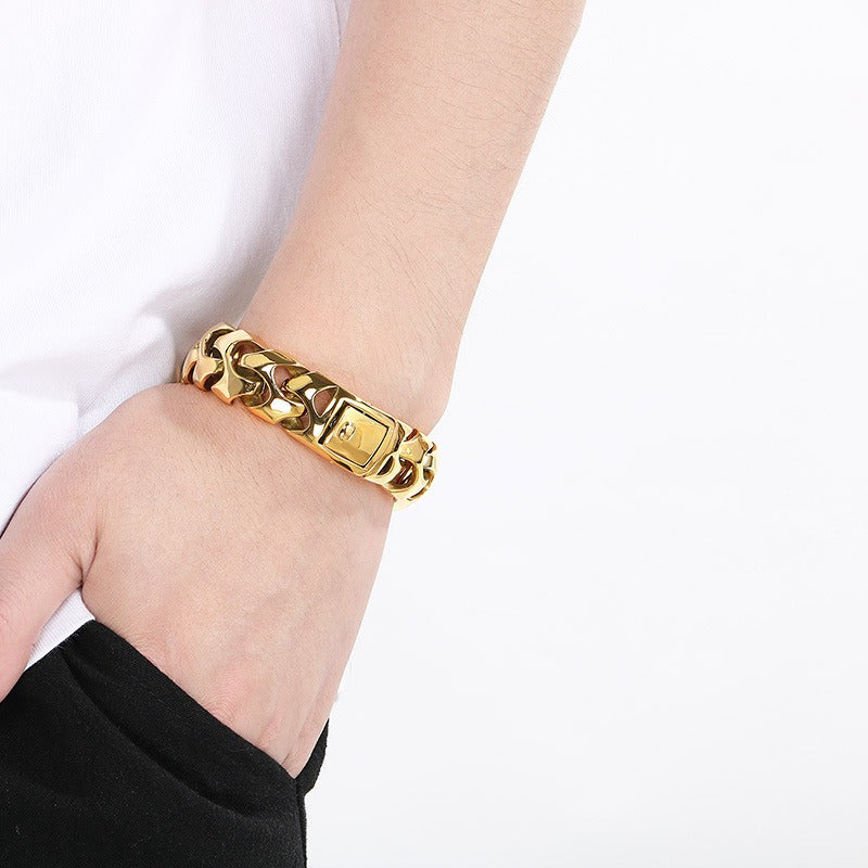 Kemstone Bold Punk Titanium Steel Square Buckle Dragon Bone Chain Bracelet Handmade 22CM KB112527-BD