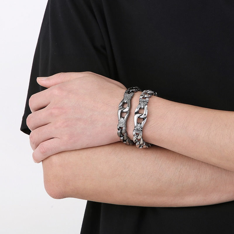 Vintage Stainless Steel Curb Chain Bracelet – 22cm Gothic & Street Style for Men KB23805-D
