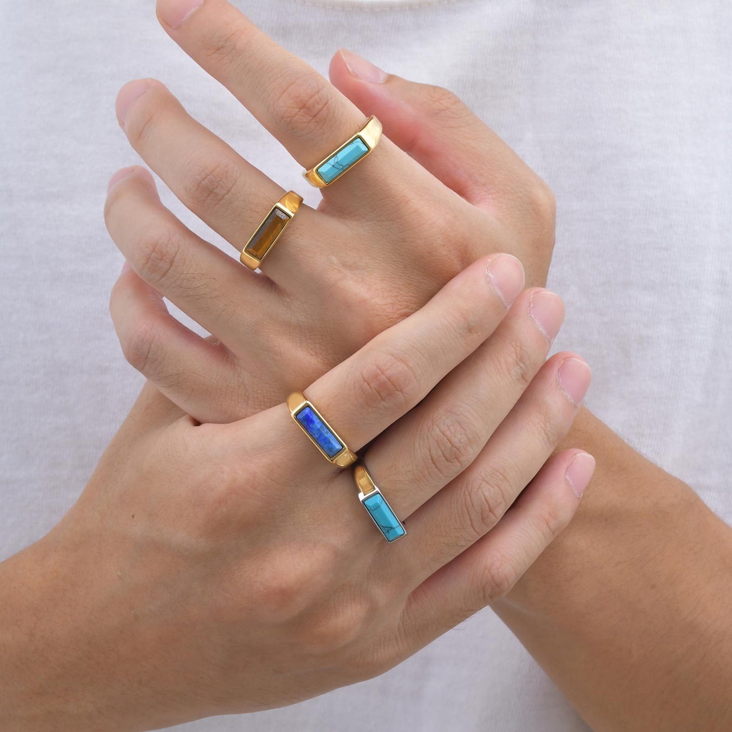 Kemstone Stainless Steel Stone Ring – Men’s Jewelry Turquoise Lapis Tiger Eye RC-712