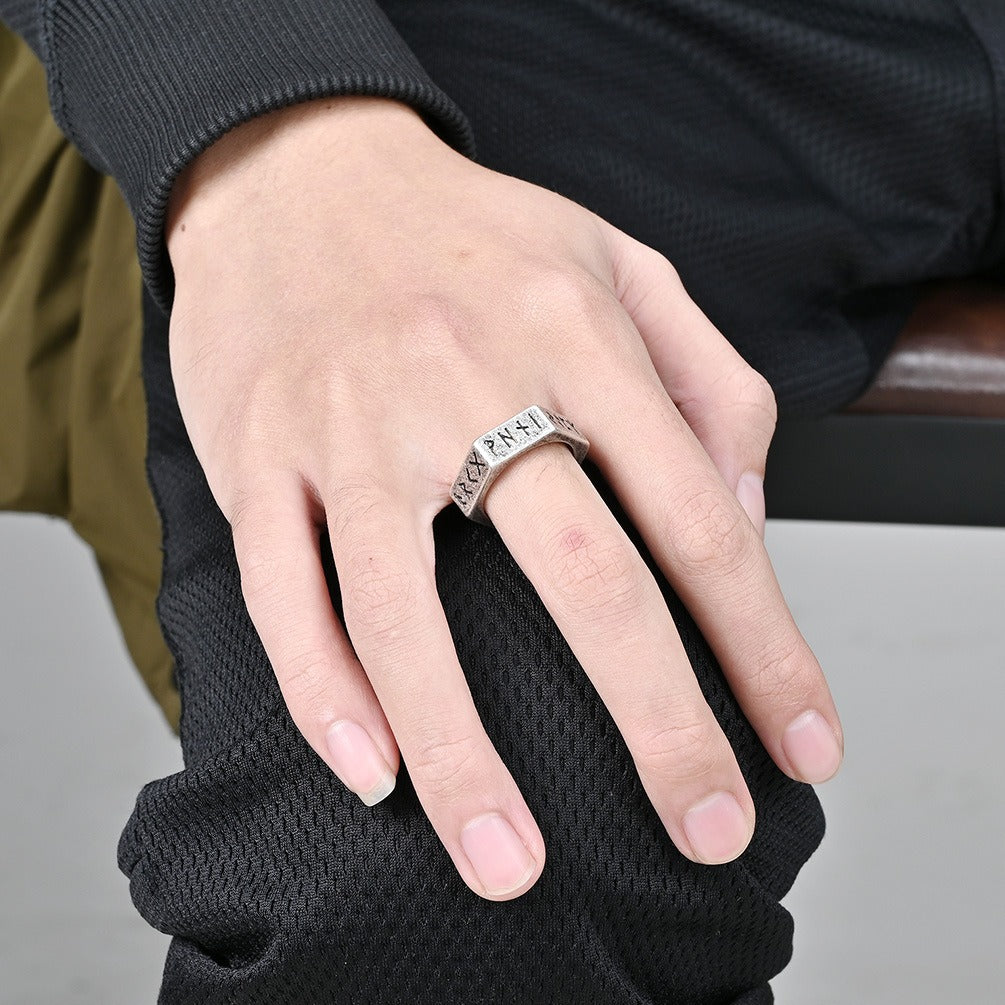 Kemstone Titanium Steel Rune Ring – Nordic Viking Hex Nut Design K-R703
