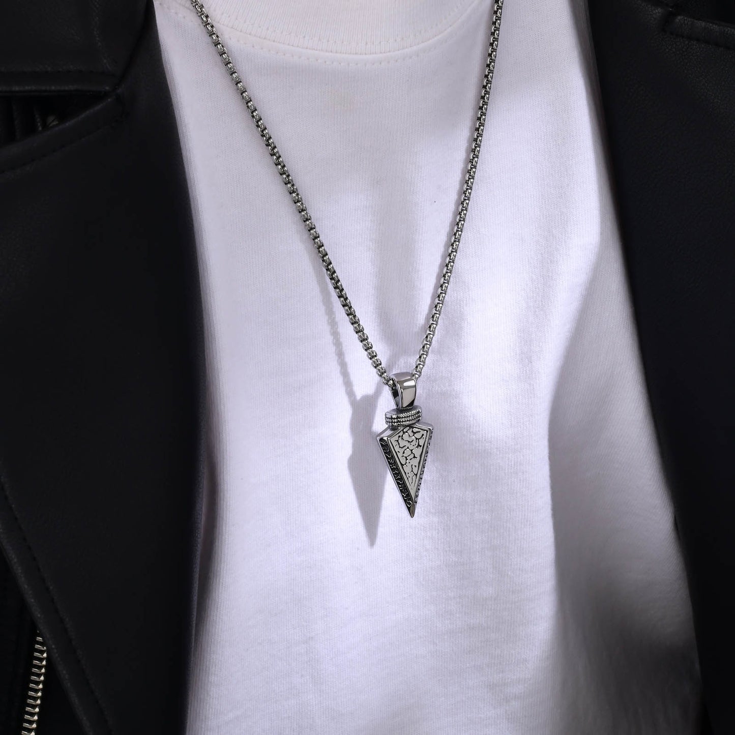 Kemstone Viking Arrowhead Pendant for Men – Stainless Steel Norse Necklace in Silver or Black, Gothic Street Style PN-1859